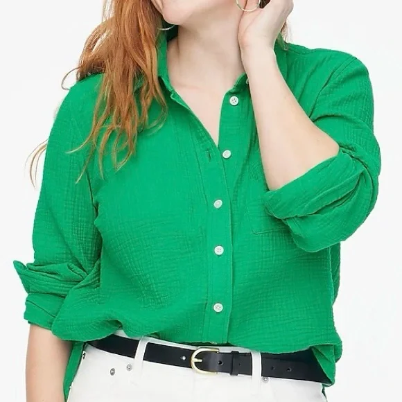 J. Crew | Tops | Jcrew Factory Gauze Button Up Shirt In Dublin Green Size  Large | Poshmark